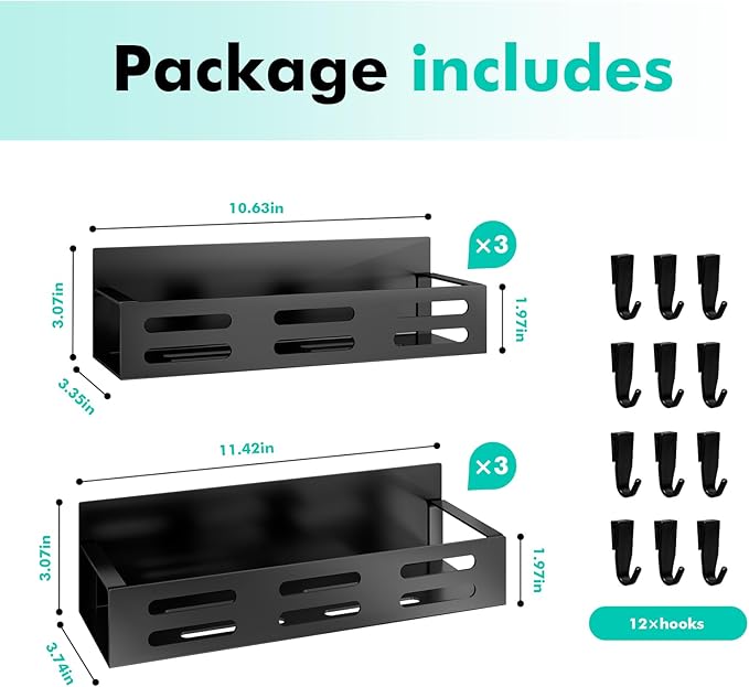 6 Pack Magnetic Spice Rack for Refrigerator Set, Black Magnetic Shelf and Fridge Kitchen Cabinet Organizers Storage Seasoning Organization Mini Shelves.