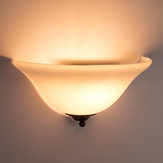 13 inch Half Moon Wall Sconce, 1-Light Dimmable Wall Light Fixture, Modern Wall Lamp with White Frosted Glass Shade for Bedroom, Living Room, Hallway
