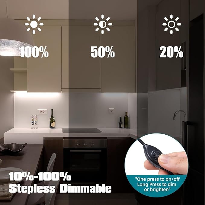 JUSJUBR Black Under Cabinet Lighting Plug in, Under Counter Lights, 12 Inch Dimmable LED Light Bar, Under Cabinet Lights for Sink, Counter, Desk, Cold White 6000K