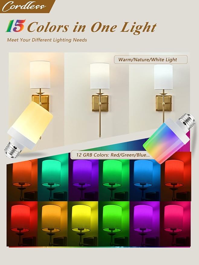 Battery Operated Wall Sconces Set of 2 Gold Sconces Wall Decor Cordless Wall Sconces with Remote 12 Colors Modes Rechargeable Wireless Wall Lights Wall lamp for Bedroom Living Room