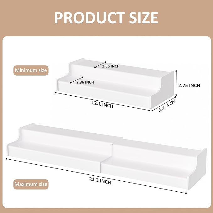 Expandable Spice Rack Cabinet Organizer 2 Tier, White Kitchen Counter Display Shelf, Seasoning Organizer for Cabinet, Moisture Resistant