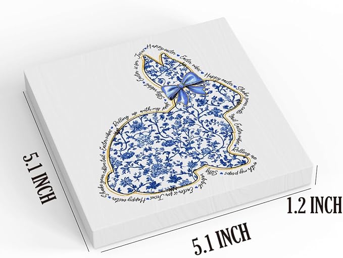 Happy Easter Sign Easter Table Decor Bunny Decor Blue And White Chinoiserie Decor Wooden Box Sign for Home Office Bedroom Living Room Desk Shelves