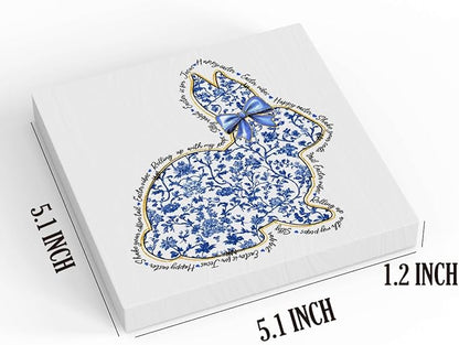 Happy Easter Sign Easter Table Decor Bunny Decor Blue And White Chinoiserie Decor Wooden Box Sign for Home Office Bedroom Living Room Desk Shelves