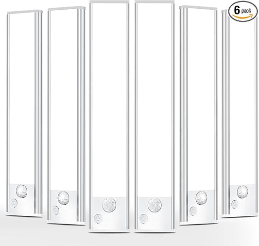 Under Cabinet Motion Sensor Lighting: 8 Inch Dimmable Rechargeable Lights Indoor - Battery Operated Lights - Undercabinet Closet Light Magnetic Led Light for Kitchen Home Bathroom Counter 6 Pack