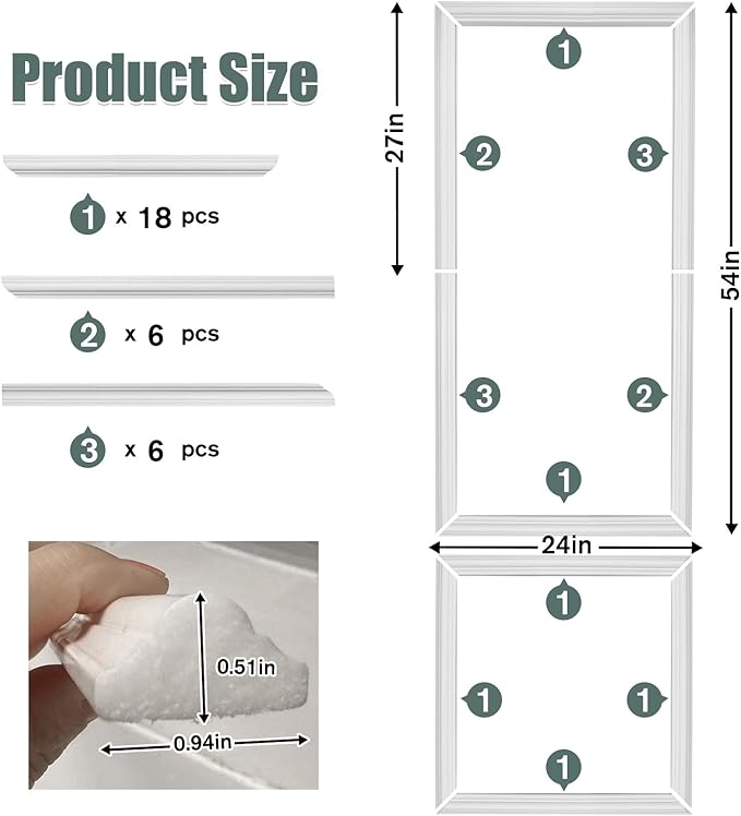 3 Set Peel and Stick Wall Molding Kit Pre-Cut Wall Molding for Wall Decor Premade Self-Adhesive Wainscoting for Walls Accent Wall Molding Peel and Stick Panel
