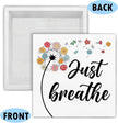 Inspirational Desk Decor - Spring Decorations for Home - Just Breathe Dandelion Wood Sign Home Office Desk Shelf Table Tabletop Decor 5×5 Inches