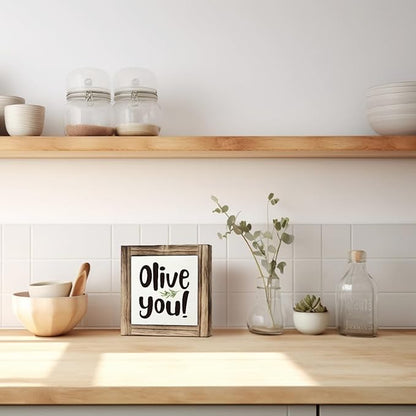 Olive You Box Sign - Funny Wooden Desk, Shelf Decor for Home, Farmhouse Kitchen Bar, Cute Kitchen Decor for Shelf, Home Bar Decoration