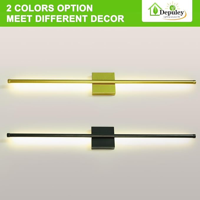 Depuley Battery Operated Wall Sconce: Set of 2 Wireless Wall Lights with Remote for Bedroom - Rechargeable 15 Colors Gold Wall Lamp for Living Room Hallway Home Decor