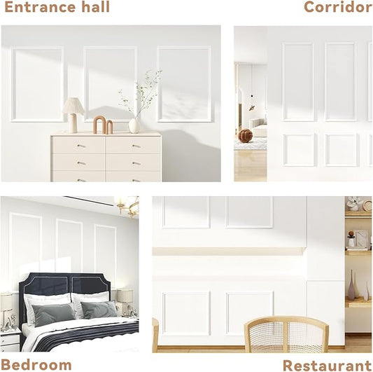 Peel and Stick Wall Molding Kit of 6 Frames,Premade Accent Wainscoting Panels, Ready to Molding Trim for Living Room Bedroom Corridor Home Interior Wall Panel Decor White (54x24in)