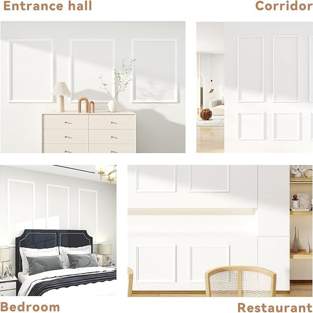 Peel and Stick Wall Molding Kit of 6 Frames,Premade Accent Wainscoting Panels, Ready to Molding Trim for Living Room Bedroom Corridor Home Interior Wall Panel Decor White (54x24in)