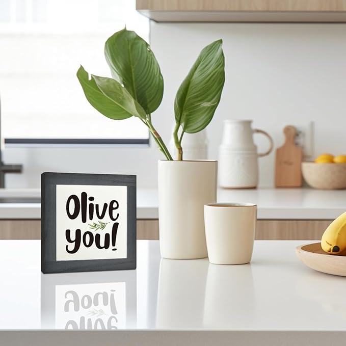 Olive You Signs, Home Kitchen Decor, Box Sign Wood Desk Sign Decors, Cute Kitchen Decor for Shelf, Olive Branch Sign, Farmhouse Decors, Home Bar Decor B