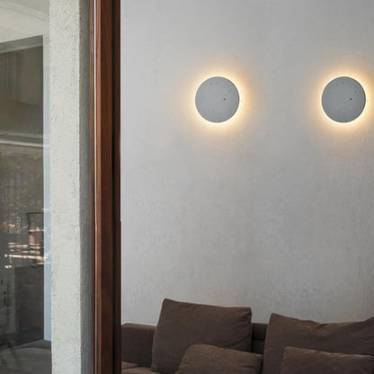 DUHU Led Wall Sconce Round,Grey Cement Wall Lamp Hardwired,Minimalist Wall Mount Light with Sleek Finish Design,Modern Indoor Sconces Lighting for Bedroom,Living Room,Hallway,12w 3000k,Warm White