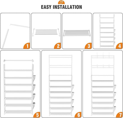Shoe Rack 7 Tier Shoe Organizer Storage 21-28 Pairs Closet Shoes Rack for Front Door Entrance Shoe Rack Organizer with Hooks Side Pocket Entryway Large Capacity Shoe Shelf Tower Garage