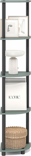 Furinno Turn-N-Tube Corner Shelf, 5-Tier Corner Bookshelf, Open Storage Shelves, for Organization and Storage, Living Room, Home Office, Garage, Bedroom, Sage Green