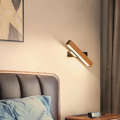 Modern Indoor LED Wall Sconce Wooden Minimalist Interior Small Wall Lights 1 Pack Hardwired 360° Rotatable Wall Mount Light for Living Room Bedroom Hallway Corridor(White light,Small)
