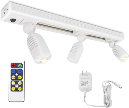 HONWELL Track Lighting LED Spotlights with 3 Rotatable Lights Heads, Under Cabinet Counter Lighting Plug in Accent Lights Remote Controlled Ceiling Track Light for Wall Picture Artwork Display