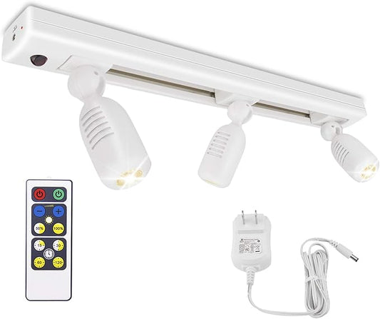 HONWELL Track Lighting LED Spotlights with 3 Rotatable Lights Heads, Under Cabinet Counter Lighting Plug in Accent Lights Remote Controlled Ceiling Track Light for Wall Picture Artwork Display