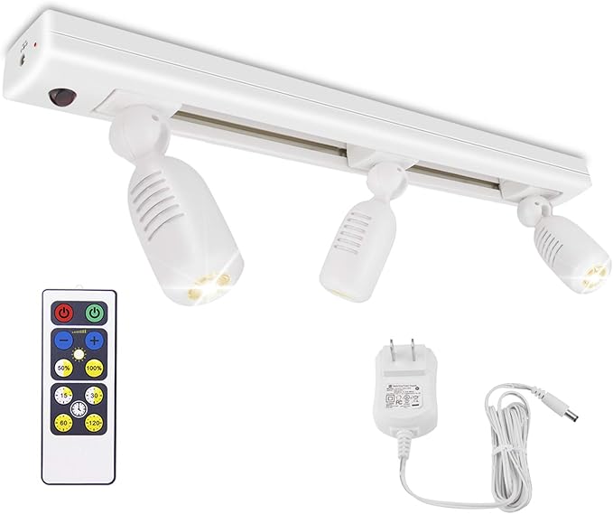 HONWELL Track Lighting LED Spotlights with 3 Rotatable Lights Heads, Under Cabinet Counter Lighting Plug in Accent Lights Remote Controlled Ceiling Track Light for Wall Picture Artwork Display
