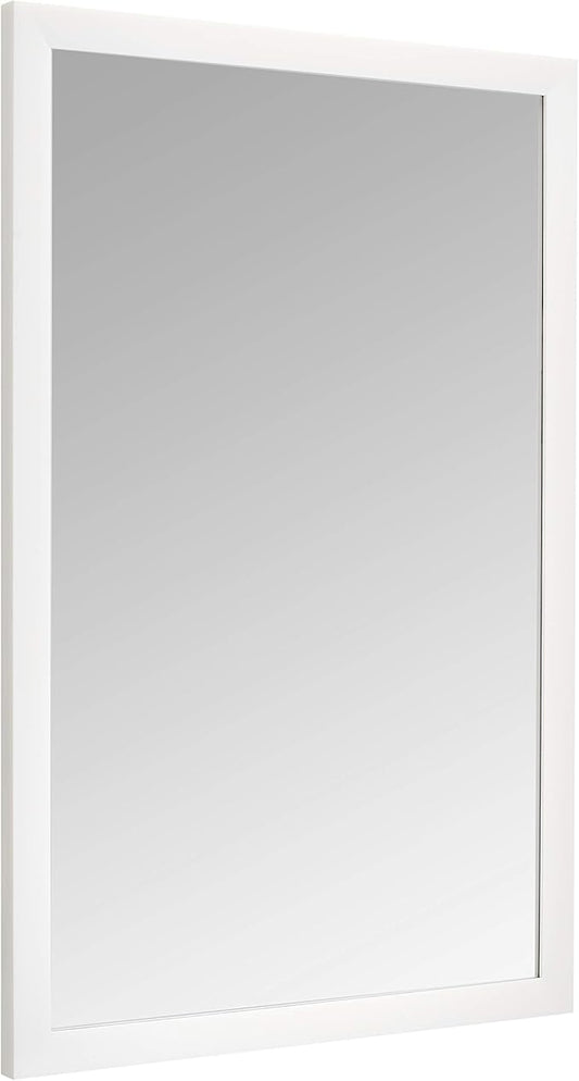Amazon Basics Rectangular Wall Mount Mirror for Bedroom, Living Room, Entryway, 24" x 36", Standard Trim, White, Hangs Horizontally or Vertically