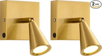 Battery Operated Wall Sconce Set of Two, Wall Lamp with Remote, 7000mAh Dimmable Magnetic 350° Swivel Cordless Rechargeable Wall Lights for RV Bedside Hallway Gallery Wall Decort - Gold