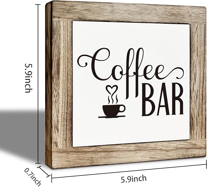 Coffee Bar Decor, Rustic Coffee Bar Wooden Box Signs, Rustic Wood Signs for Kitchen Cafe Bars, Square Wood Block Sign Table Decor, Freestanding Home Decoration 5.9×5.9 inch