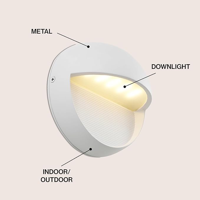 JONATHAN Y 6.25" White Modern Round Outdoor Integrated LED Wall Sconce Light, Metal/Glass Waterproof Exterior Downlight for Porch, Patio, and Entryway, ETL Listed (JYL7441D)
