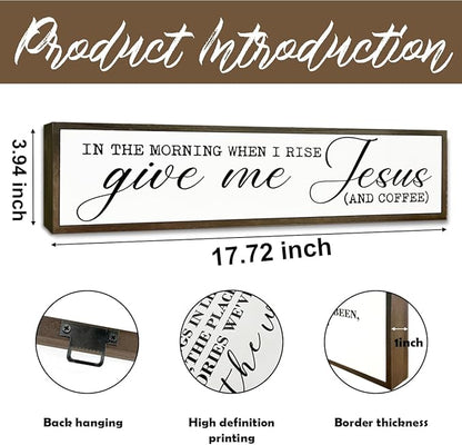 Coffee Wood Sign, Rustic Wooden Hanging Signs, Desk Decor Art, Coffees Lover Decoration for Home Kitchen Bedroom, Coffees Station Decor, When I Rise Give Me Jesus and Coffee Sign, 17.8x4x1.2 inches