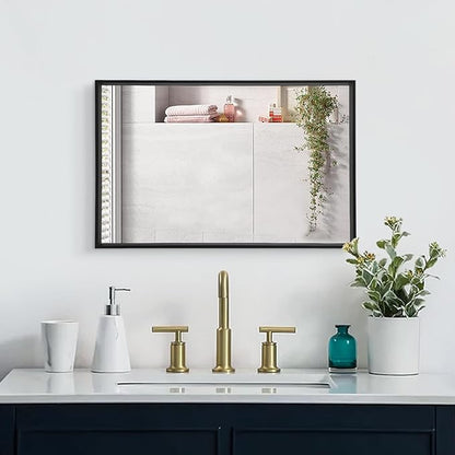 AAZZKANG Black Framed Mirror Large 26"x18" Rectangle Metal Mirrors for Wall Decorative for Bedroom Bathroom Living Room Entryway Hanging Vertically or Horizontally