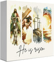 Christian Sign Christian Decor Decorations Rustic Farmhouse Religious Jesus Table Decorations for Home Office Desk Table Shelf Tiered Tray Decor He Is Risen Wooden Sign 5 X 5 Inch
