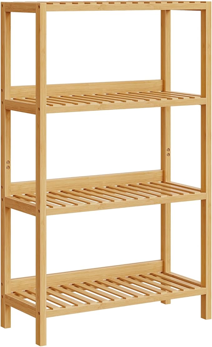 HOOBRO Bamboo Storage Shelf, 4-Tier Freestanding Shelving Unit, Multifunctional Storage Rack with Back Panel, 23.6 x 10.2 x 39.4 inches, for Bathroom, Living Room, Balcony, Kitchen, Natural YL95CJ01