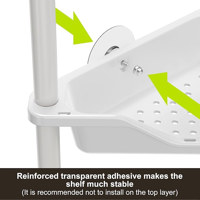 Orimade Rustproof 3 Tier Floor Standing Corner Shower Caddy Organizer, Plastic Metal Splicing Floor Corner Shelf Rack Stands for Bathroom, White