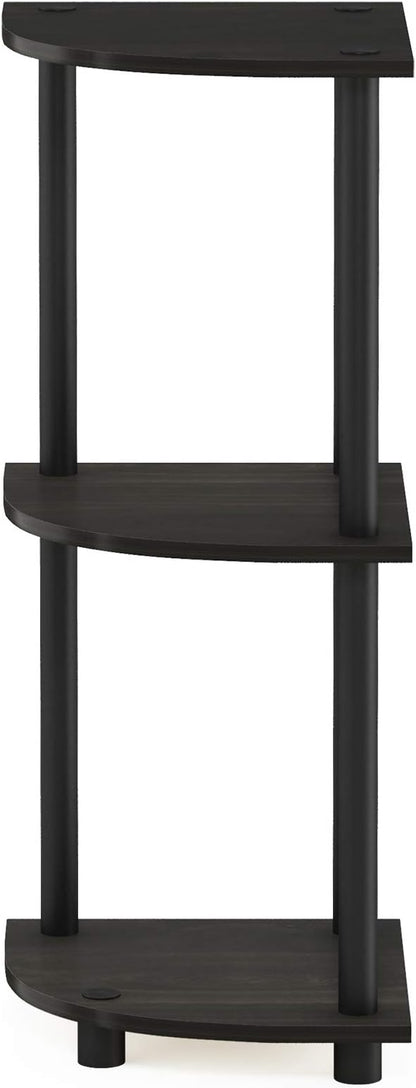 Furinno TURN-N-TUBE Corner Shelf, 3-Tier Corner Bookshelf, Display Storage Shelves with Open Shelves, for Organization and Storage, Living Room, Home Office, Garage, Espresso