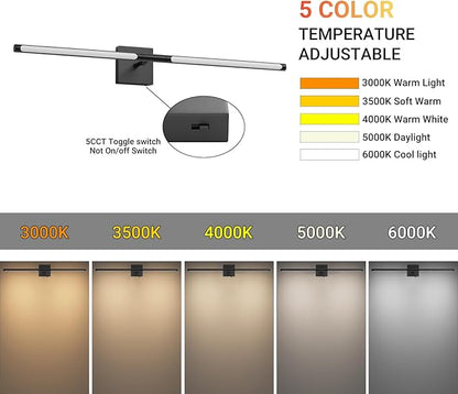 Tipace Hard-Wired LED Black Vanity Light Fixtures for Bathroom Over Mirror 39.4 inch LED Bath Sconces Hardwired 5CCT Adjustable Morden Picture Lights for Paintings