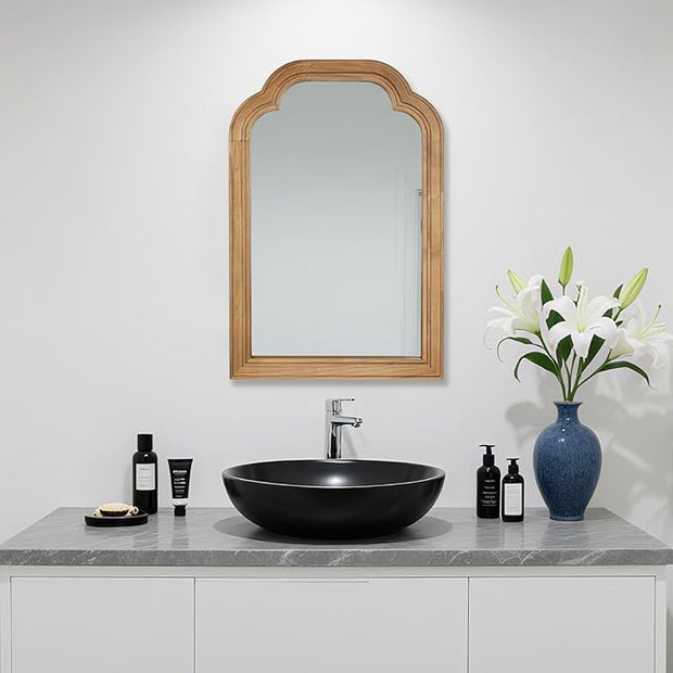 Wood Framed Bathroom Mirror for Wall, 16 x 24 Inch Rustic Wood Frame Wall Mirrors Decorative for Living Room, Vanity, Bedroom, Entryway and Farmhouse, Tempered Glass, Shatterproof