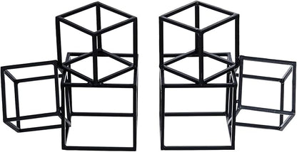 MyGift Modern Black Metal Geometric Bookends, Decorative Book Ends Stands for Home Library Bookshelf Office Desk, 1 Pair, Handcrafted in India, 3 Cube Frame Design