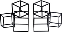 MyGift Modern Black Metal Geometric Bookends, Decorative Book Ends Stands for Home Library Bookshelf Office Desk, 1 Pair, Handcrafted in India, 3 Cube Frame Design
