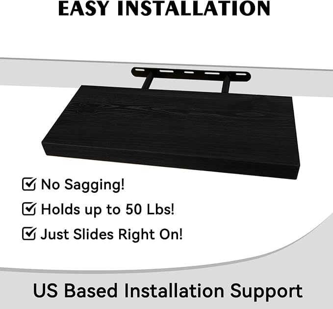 BGMG Wood Floating Shelves 18 inch,Black Floating Shelves,Solid Wood Wall Shelves for Bathroom Living Room Bedroom Kitchen Farmhouse Set of 2-18x 6.7 x1.25 inch