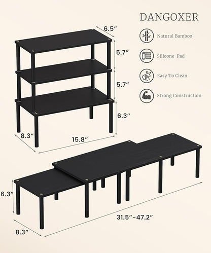 Cabinet Organizer Shelf(Set of 3),Bamboo Kitchen Counter Shelves for Countertop and Cabinet,Stackable Shelf Spice Racks,Large(Black)