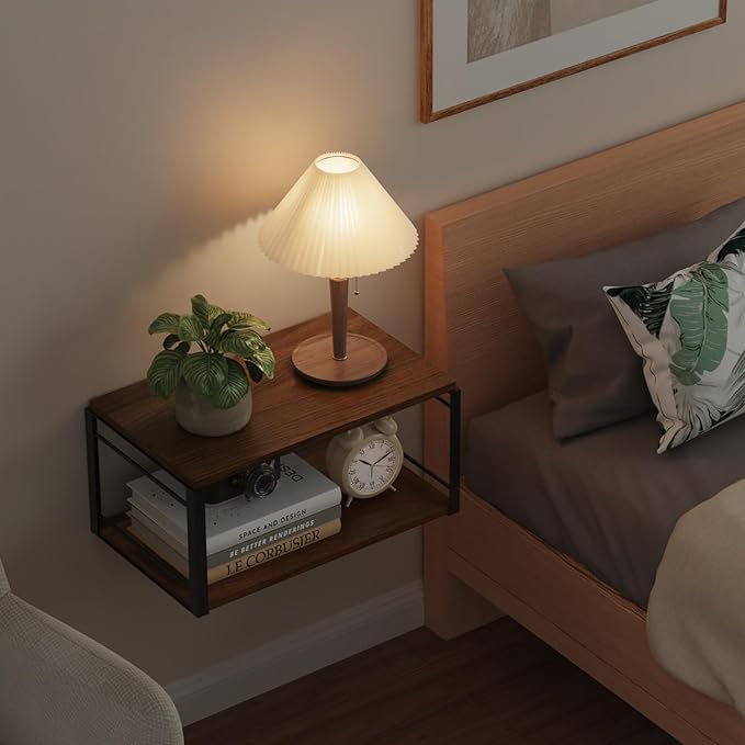 Floating Nightstand, Wood Bedside Shelf Wall Mounted Nightstand, Floating Bedside Table for Bedroom, Living Room, Bathroom, Kitchen, Office (Black)