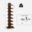 TUTOTAK Narrow Bookshelf, 8-Tier Bookcase with LED Lights, Spine Book Shelf for Small Space, Corner Standing Shelf for Living Room, Office, Study, Entryway, Rustic Brown BS06BB008L