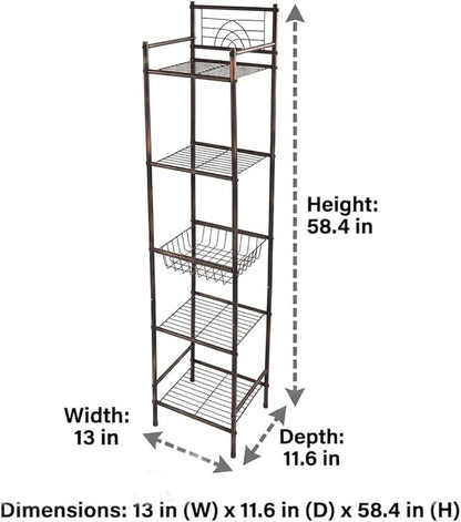 Bath Bliss 5 Tier Storage Shelf | 13"x 11.6"x 54.5" | Freestanding | Bathroom Storage | Rust Resistant | Easy Assemble | Oil Rubbed Bronze