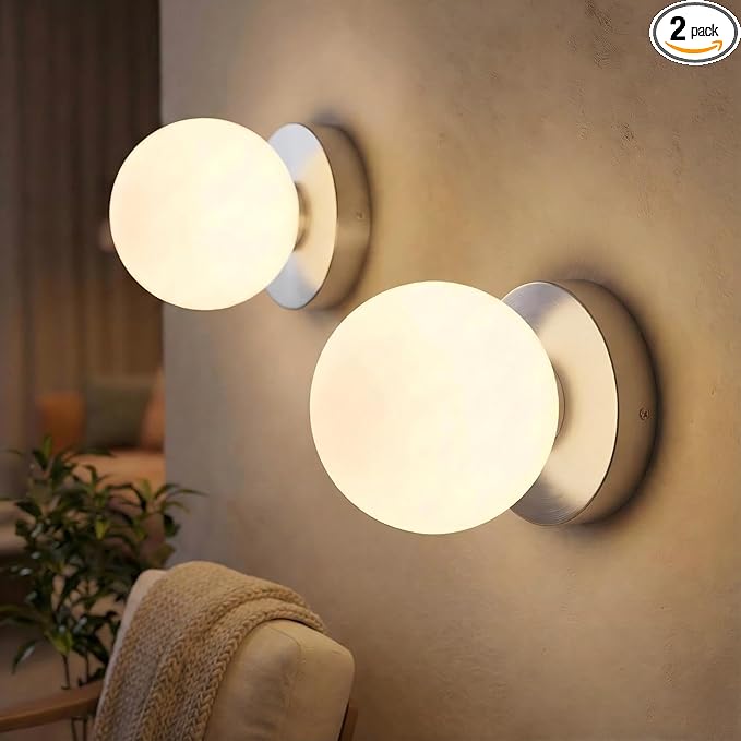 Battery Operated Wall Sconce Set of 2, Dimmable Wireless Brushed Nickel Wall Lamp with 14000mAh Rechargeable Battery, Portables Cordless Wall Light Fixtures for Painting Living Room Bedroom