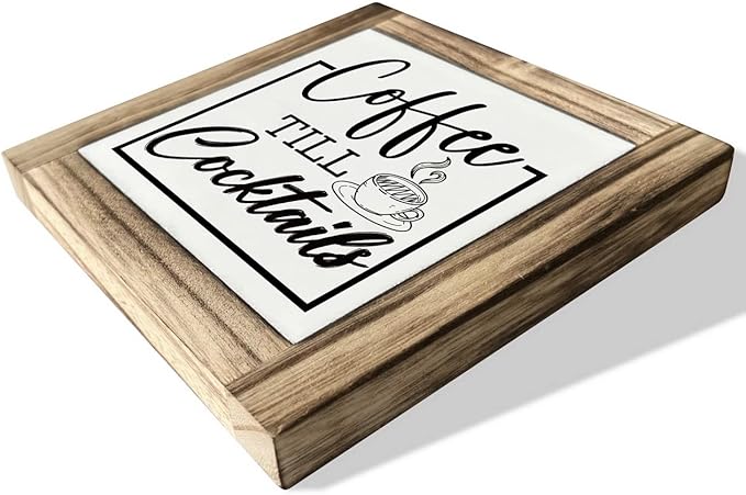 Coffee Till Cocktails Sign, Coffee Bar Decor, Wood Box Desk Décor, Home Bar Decor, Farmhouse Desk Decoration, Home Tabletop Decoration, Shelf Decorative Plaque
