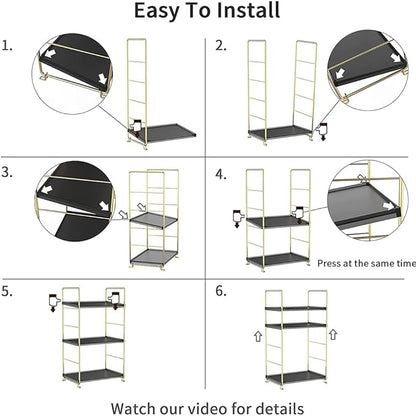 Freestanding Organizer Shelf, 3-Tier Bathroom Countertop Organizer, Makeup Organizer -Corner Storage Shelf, Kitchen Spice Rack,Standing Shelf for Bathroom, Bedroom, Kitchen (Black)