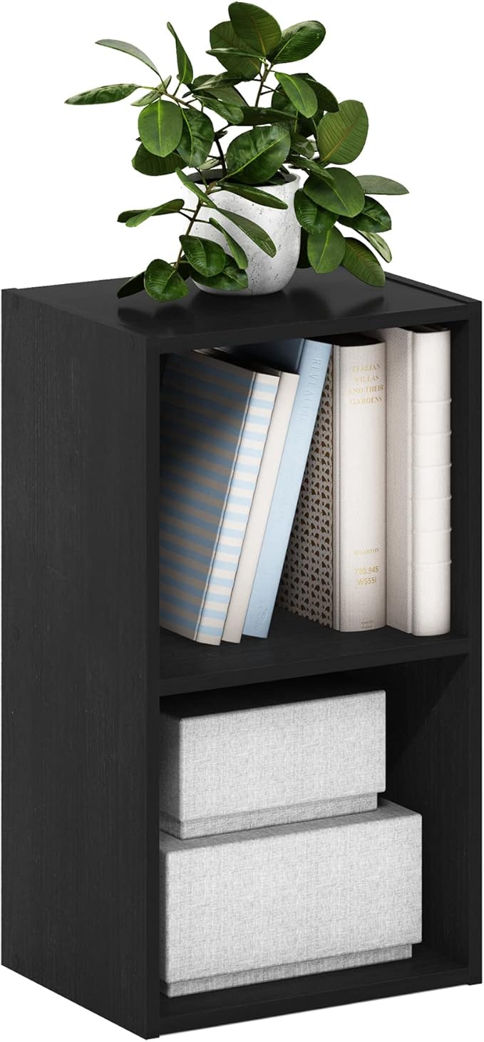 Furinno PASIR Book Shelf, 2-Tier Modern Bookshelf, Open Shelves Bookcase 9 x 12 x 21, for Living Room, Bedroom, Home Office, Blackwood