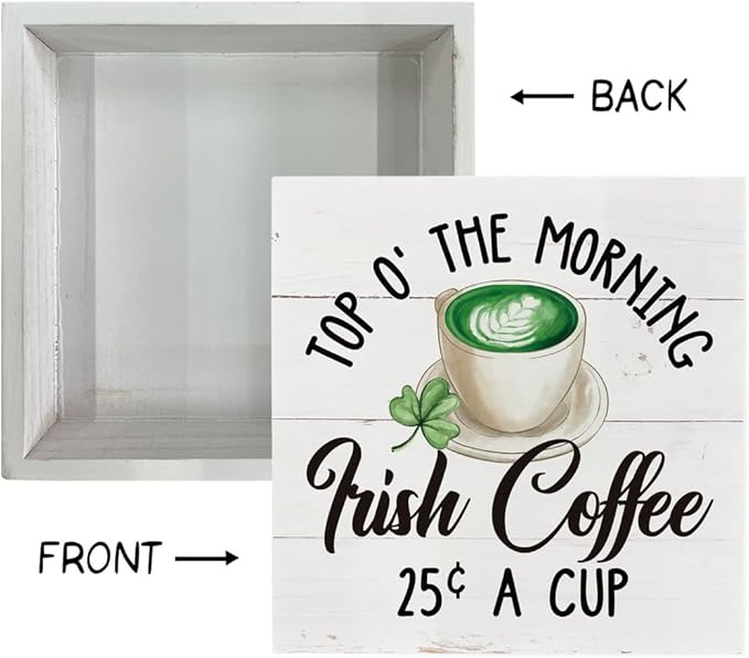 St. Patrick's Day Decor, Wooden Box Sign Desk Decor, White Wood Box Sign, Irish Coffee Sign, Kitchen Decor for Table Shelf, Farmhouse Decor for Irish Coffee Bar, Coffee Lover Home Decor
