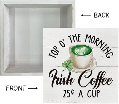 St. Patrick's Day Decor, Wooden Box Sign Desk Decor, White Wood Box Sign, Irish Coffee Sign, Kitchen Decor for Table Shelf, Farmhouse Decor for Irish Coffee Bar, Coffee Lover Home Decor
