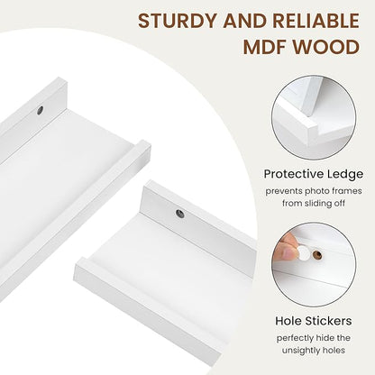 Heimlove Picture Ledge Shelf,36 inch Long Floating Shelves for Wall Set of 2,White Picture Shelf with Lip for Wall Decor,Living Room,Bedroom,Bookshelf,Nursery,Perfume