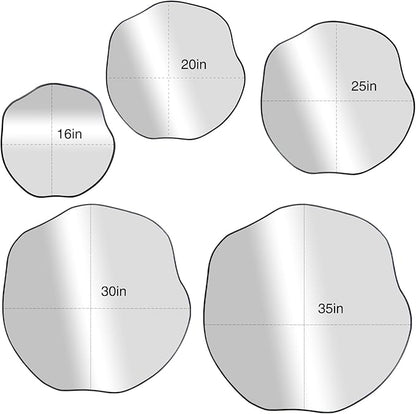 POZINO Irregular Mirror, 35" Large Asymmetrical Circle Mirrors, Black Scalloped Rounded Mirror, Modern Frameless Abstract Mirrors for Living Room Bedroom Bathroom Entryway Hallway Fireplace