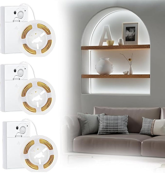 EJ's SUPER CAR COB LED Strip Lights, 4.92FT 3Pack 6000K Cool White Battery Powered LED Strip Lights Timer Dimmable Flexible Cuttable Tape Lights for Cabinet Shelves Bedroom